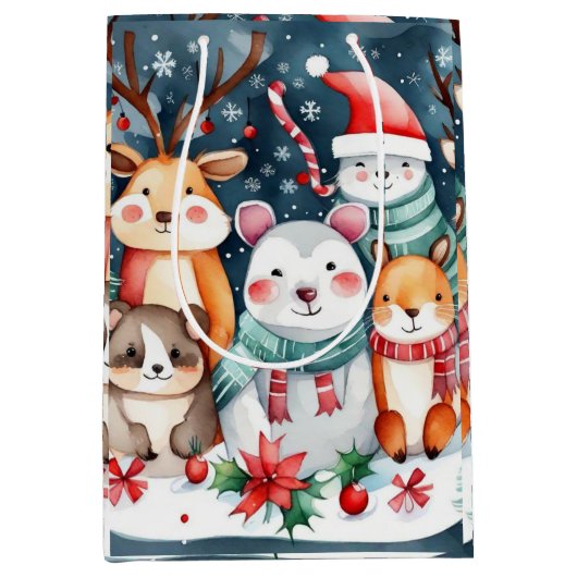 Sac Cadeau Moyen Thème de Noël Animaux mignons (Devant)