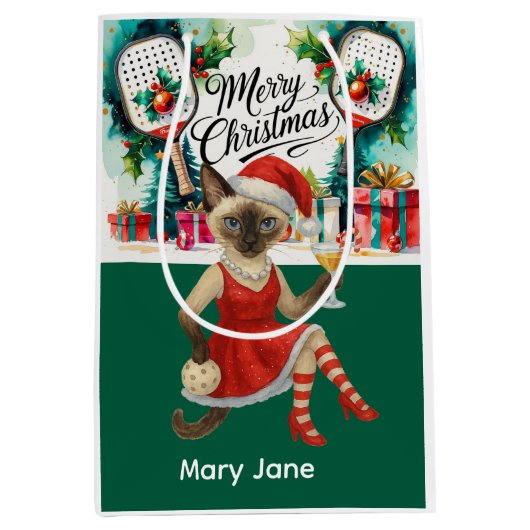 Sac Cadeau Moyen Thème de Noël de Pickleball (Devant)