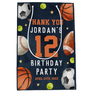 Sac Cadeau Moyen Thème de sport pour garçons Orange Navy Fête d'ann