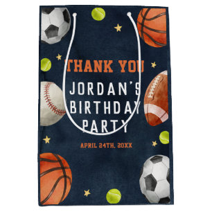 Sac Cadeau Moyen Thème de sport pour garçons Orange Navy Fête d'ann