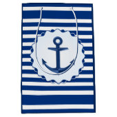 Sac Cadeau Moyen Thème marin Bleu et Blancs avec Ancre (Devant)