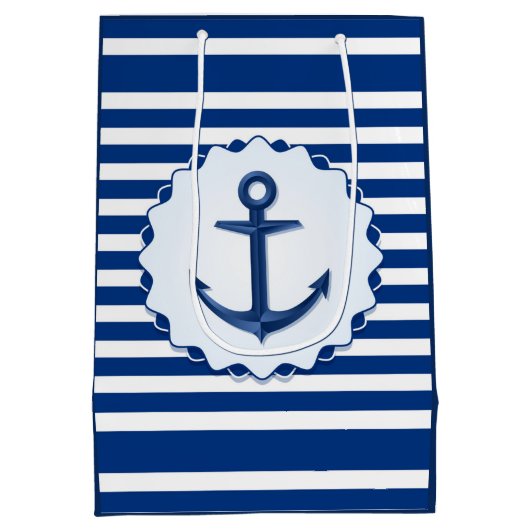 Sac Cadeau Moyen Thème marin Bleu et Blancs avec Ancre (Dos)