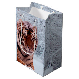 Sac Cadeau Moyen Tigre et neige