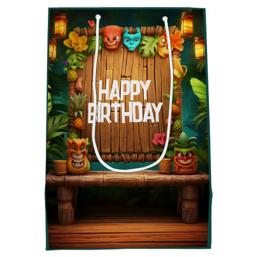 Sac Cadeau Moyen Tiki Luau Hawaiian Tropical Island Beach Anniversa (Dos)