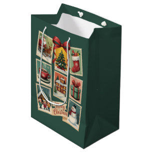 Sac Cadeau Moyen Timbre de Noël Timbre-poste de vacances Rétro Père