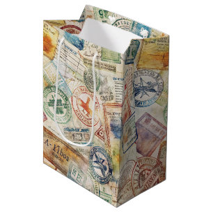 Sac Cadeau Moyen Timbre de passeport rustique motif voyage (6)