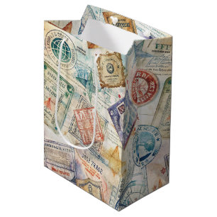 Sac Cadeau Moyen Timbre de passeport rustique motif voyage (7)