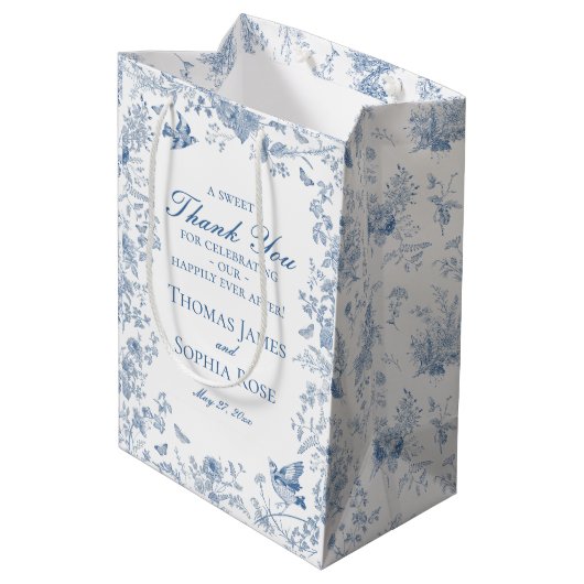 Sac Cadeau Moyen Toile Bleue De Jouy Fête De Mariage Faveurs (Dos Angle)