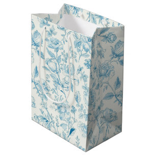 Sac Cadeau Moyen Toile de jouy Chinoiseries Fleurs de Pivoine Flora