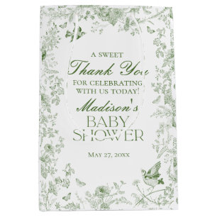 Sac Cadeau Moyen Toile Verte De Jouy Baby shower Floral Privilèges