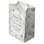 Sac Cadeau Moyen Toile Verte De Jouy Fête De Mariage Florale Faveur (Dos Angle)
