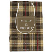 Sac Cadeau Moyen tons Brown tartan plaid texte personnalisé (Devant)