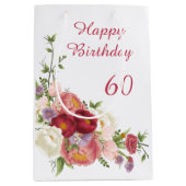 Sac Cadeau Moyen Tons de rose blanc Peony Flower Joyeux anniversair (Devant)