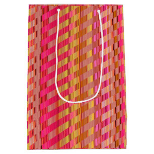 Sac Cadeau Moyen Tons rose et or rayures