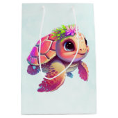 Sac Cadeau Moyen Tortue de mer rose Whimsical & mignon (Devant)