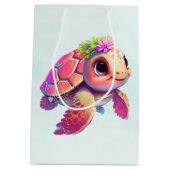 Sac Cadeau Moyen Tortue de mer rose Whimsical & mignon (Dos)