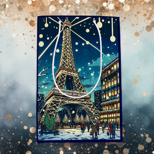 Sac Cadeau Moyen Tour Eiffel à Paris, France à l'heure de Noël