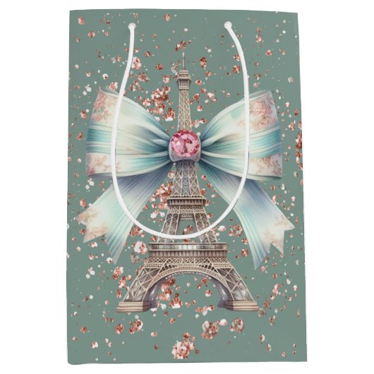 Sac Cadeau Moyen Tour Eiffel avec Bow (Devant)