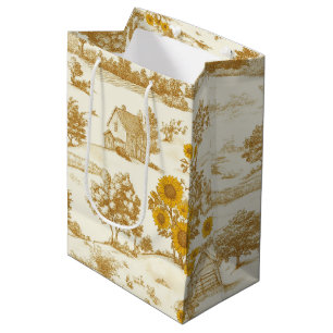 Sac Cadeau Moyen Tournesol Campagne Vintage Toile Jaune (3)
