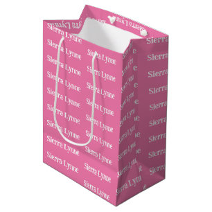 Sac Cadeau Moyen Tout texte nom ou prénom personnalisé rose