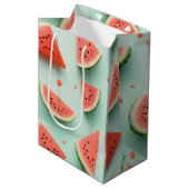 Sac Cadeau Moyen Tranches de pastèque sur vert (Devant Angle)