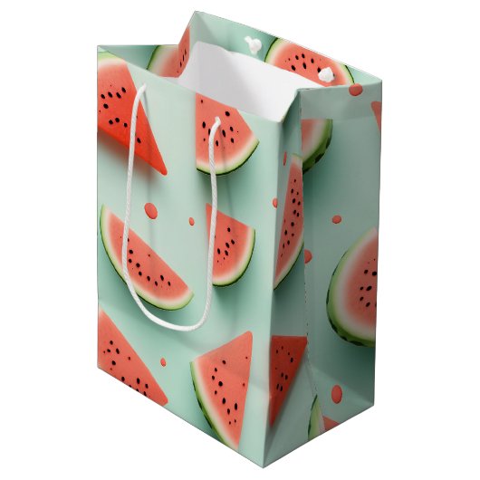 Sac Cadeau Moyen Tranches de pastèque sur vert (Devant Angle)