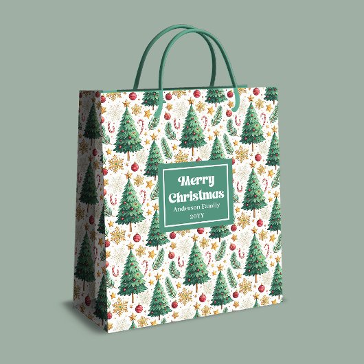 Sac Cadeau Moyen Trendy Christmas trees gift bag editable layout