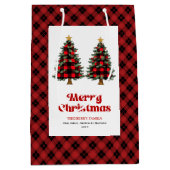 Sac Cadeau Moyen Trendy red black tartan Christmas bag editable (Devant)