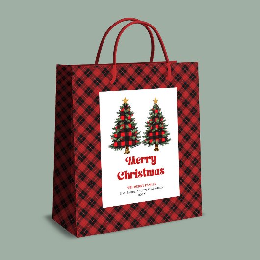 Sac Cadeau Moyen Trendy red black tartan Christmas bag editable