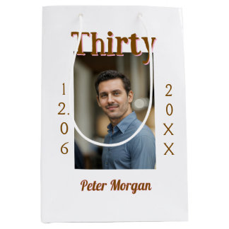 Sac Cadeau Moyen trente photo d'anniversaire marron homme date styl