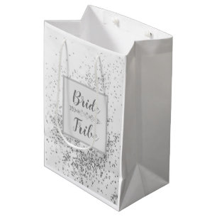Sac Cadeau Moyen Tribu de mariée chic confettis argentés