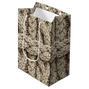 Sac Cadeau Moyen Tricot Texturé à Fil Tressé – Beige Chaud (4)