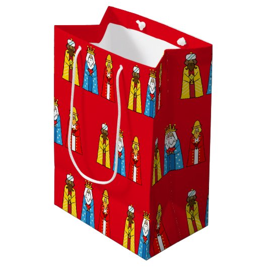 Sac Cadeau Moyen Trois hommes sages en rouge (Devant Angle)