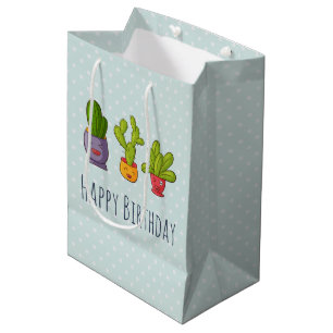 Sac Cadeau Moyen Trois mignons cactus dans des pots de fleurs Illus
