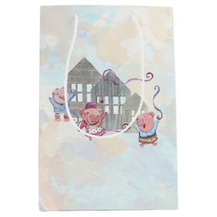Sac Cadeau Moyen Trois petits cochons avec leurs maisons