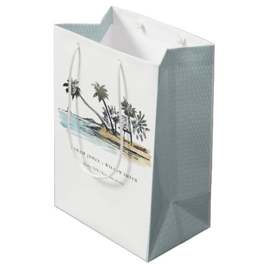 Sac Cadeau Moyen Tropical Beach Palm Tree Sketch Mariage d'aquarell (Dos Angle)