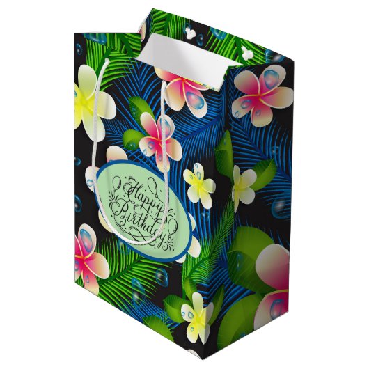 Sac Cadeau Moyen Tropical Birthday Floral Medium Gift Bag (Dos Angle)