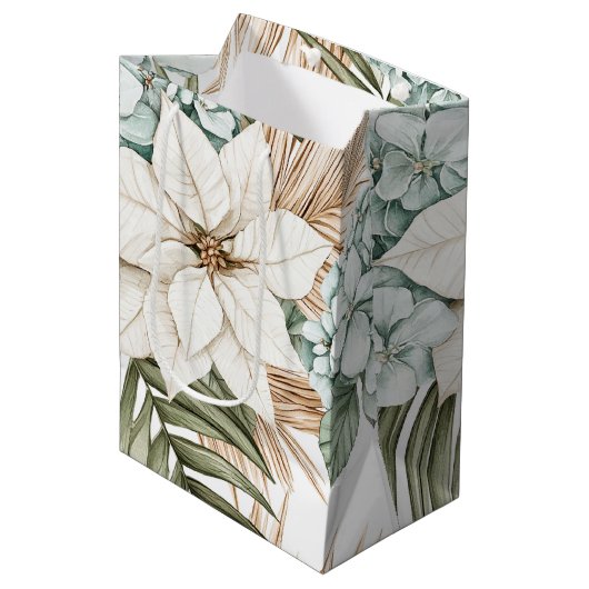 Sac Cadeau Moyen Tropical Blue White Flowers Wedding (Devant Angle)