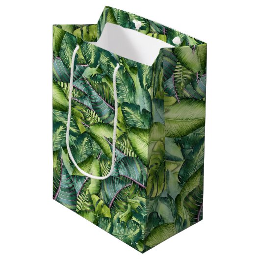 Sac Cadeau Moyen Tropical Jungle Feuille fête d'anniversaire (Devant Angle)