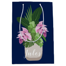 Tropical Medinilla Rose Flower Vase sur Bleu foncé