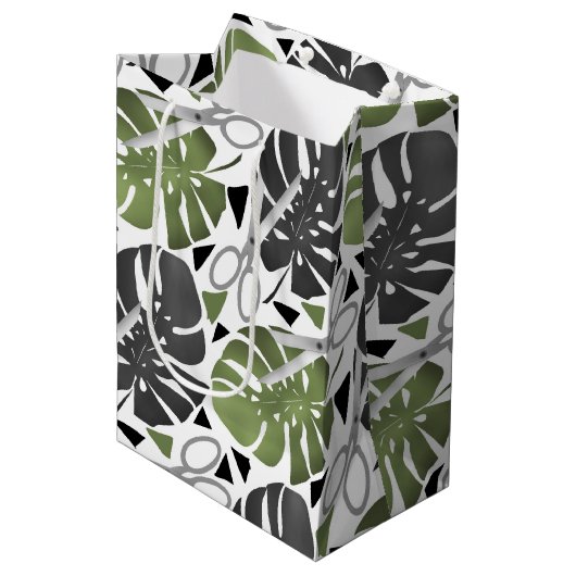 Sac Cadeau Moyen Tropical print monstera leaves scissors jungle exo (Devant Angle)