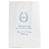 Sac Cadeau Moyen Turquoise aqua blanc feuille ovale couronne mariag (Dos)