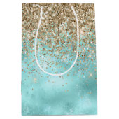 Sac Cadeau Moyen Turquoise Aqua Gold Glam Parties scintillant étinc (Devant)