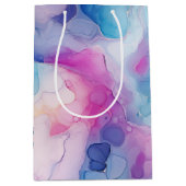 Sac Cadeau Moyen Turquoise Aqua Marbre rose violet Anniversaire (Devant)