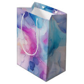 Sac Cadeau Moyen Turquoise Aqua Marbre rose violet Anniversaire (Dos Angle)