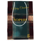 Sac Cadeau Moyen Turquoise et Bourgogne Métallurgique Plaid Noël (Devant)