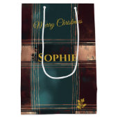 Sac Cadeau Moyen Turquoise et Bourgogne Métallurgique Plaid Noël (Dos)