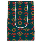 Sac Cadeau Moyen Turquoise Folk Art Floral Print Cosy Rustic Automn (Dos)