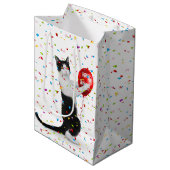 Sac Cadeau Moyen Tuxedo Chat Avec Balcon D'Anniversaire (Devant Angle)