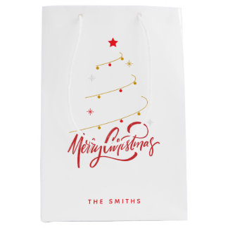 Sac Cadeau Moyen Typographie d'arbre de Noël Script Minimaliste